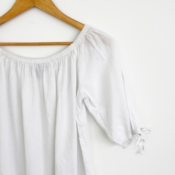 J. Crew Linen Off Shoulder White Rainbow Stripe Coastal Dress Size Medium - Picture 6 of 15